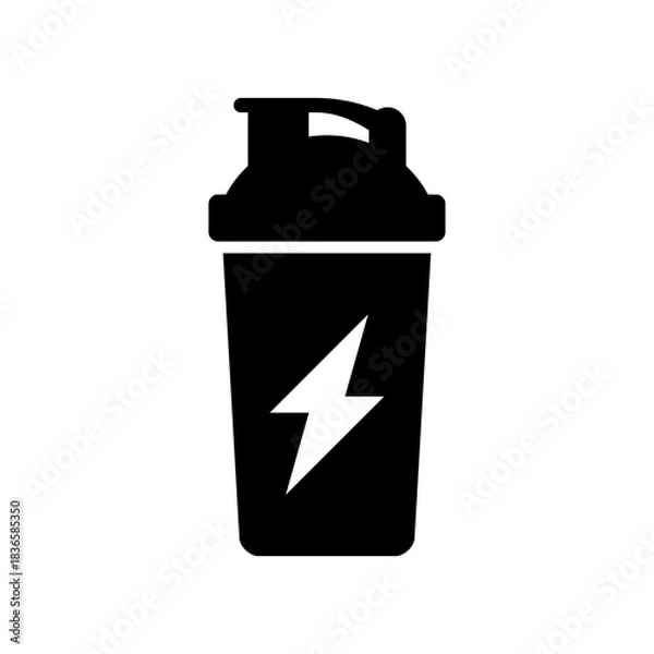 Obraz Protein shake icon. Energy drink. Protein shaker bottle. Vector icon isolated on white background.