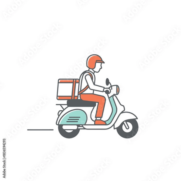 Obraz Delivery person riding scooter for fast shipping service