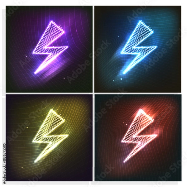 Fototapeta Neon Glowing Lightning bolt, Dynamic Scribble effect , Vector Background Set