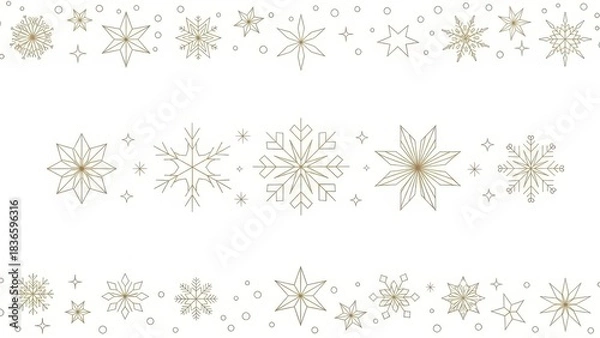 Fototapeta Snowflakes and Stars Border Pattern ,Minimalist Christmas Decorative Line Vector