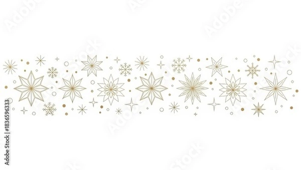 Fototapeta Snowflakes and Stars Border Pattern ,Minimalist Christmas Decorative Line Vector