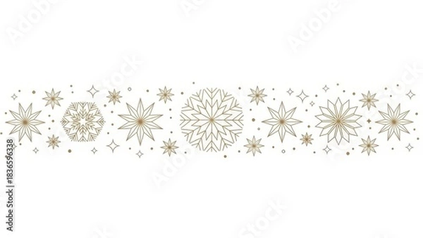 Fototapeta Snowflakes and Stars Border Pattern ,Minimalist Christmas Decorative Line Vector
