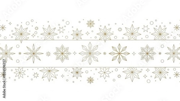 Fototapeta Snowflakes and Stars Border Pattern ,Minimalist Christmas Decorative Line Vector