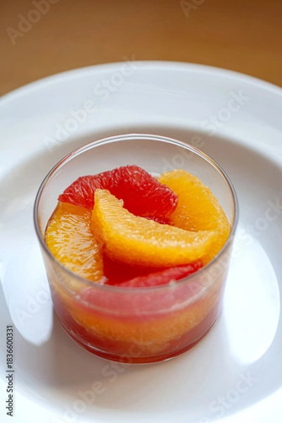 Fototapeta Fresh fruit in a glass on a white plate