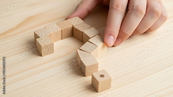 Fototapeta Wooden Blocks Forming Question Mark: Finding Answers and Solutions to Complex Puzzles and Unsolved Mysteries
