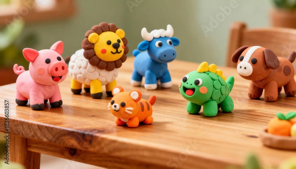 Obraz wooden toy pigs