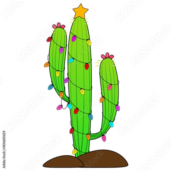 Obraz Cactus with Christmas lights