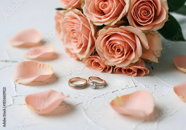 Obraz wedding rings and roses