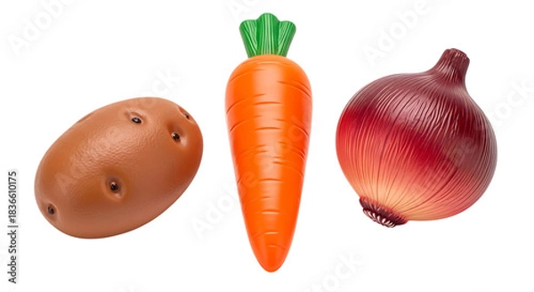 Fototapeta Potato carrot and red onion on black background vegetables