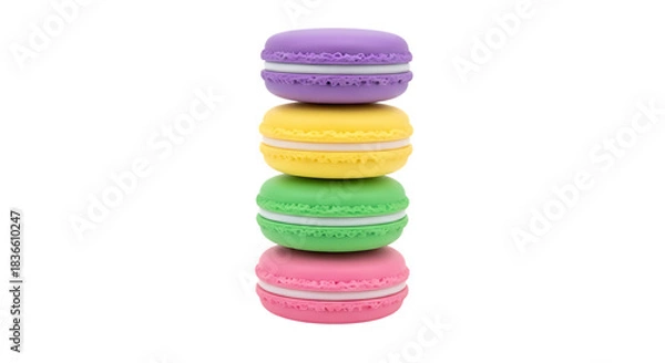 Fototapeta Stack of four colorful macarons on black background