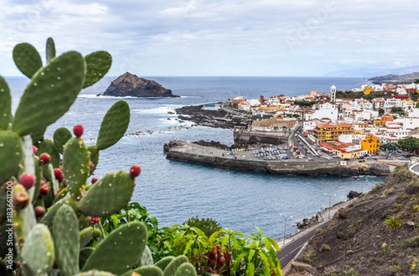 Fototapeta Garachico, Tenerife. Beautiful aerial view of the Garachico town, Tenerife, Canary Islands, Spain