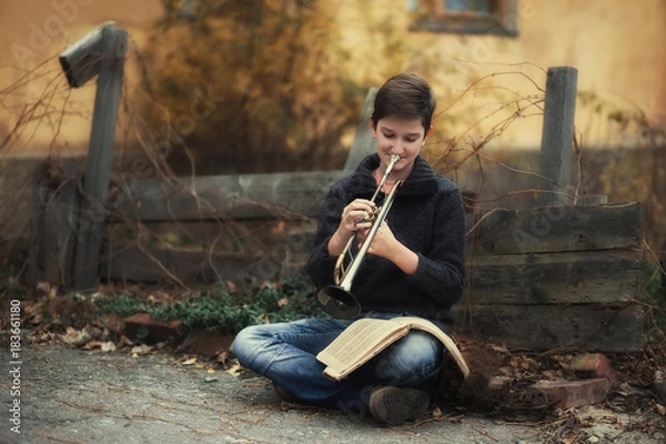 Obraz Boy playing trumpet