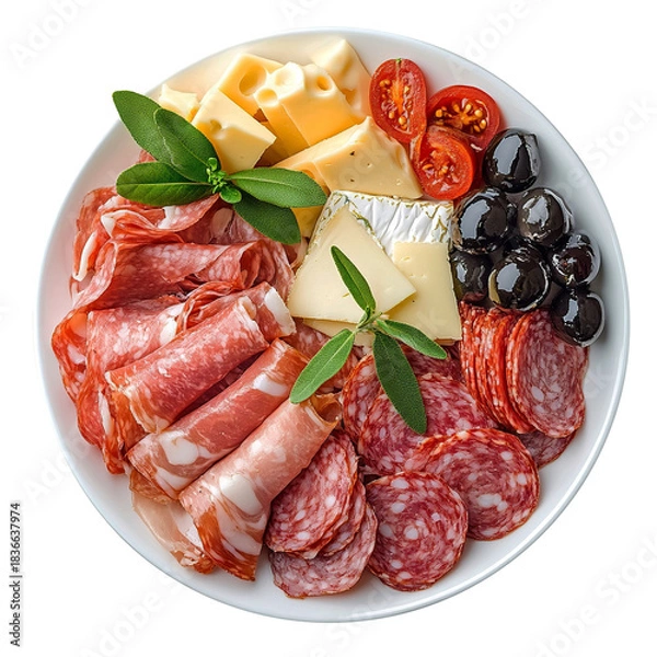 Obraz Cold cuts and cheese platter isolated on transparent background