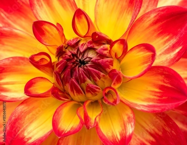 Obraz Vivid closeup of a flower showing petals in vibrant red and yellow hues