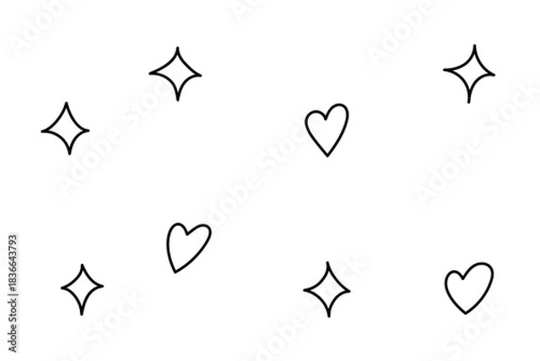 Fototapeta かわいい手書き風のキラキラやハートの素材
