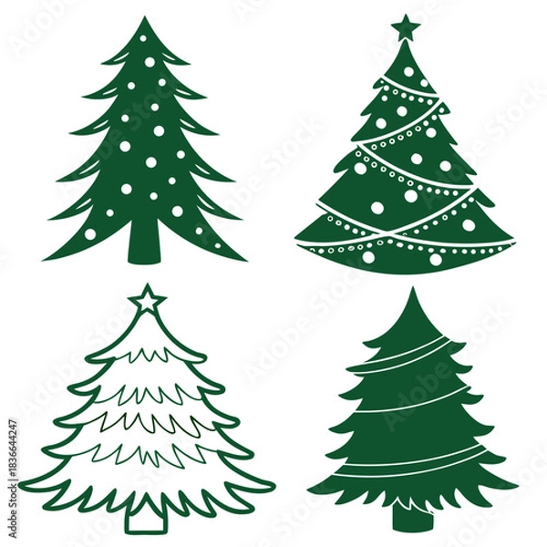 Fototapeta Festive trees icons for holiday cards and designs, spreading joy and cheer with decorative evergreen silhouettes