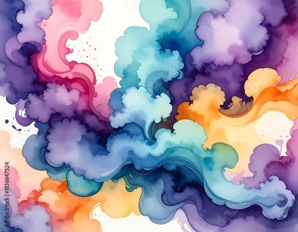 Obraz Watercolor abstract of swirling clouds in vibrant, cheerful colors