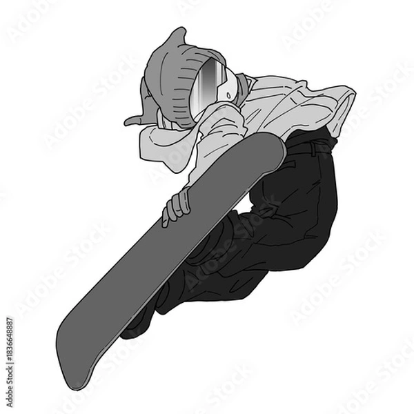 Fototapeta スノボで大技を決める男性2　グレー