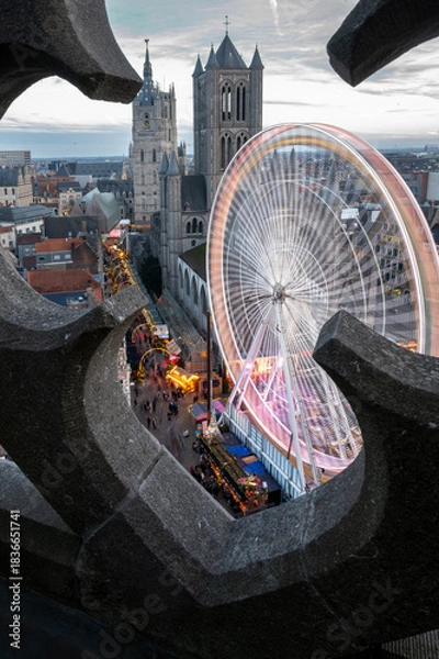 Fototapeta Christmas Market in Ghent from Above