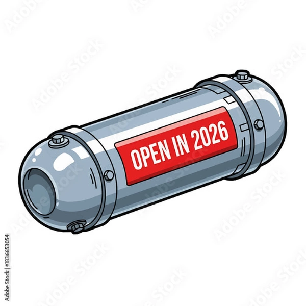 Obraz Time capsule container with label reading open in 2026