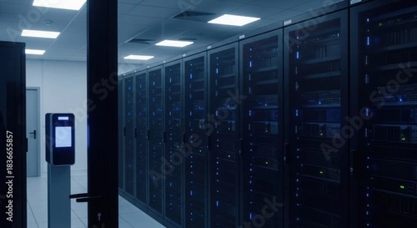 Obraz Rows of Server Racks in Highly Secure Military-Grade Data Center