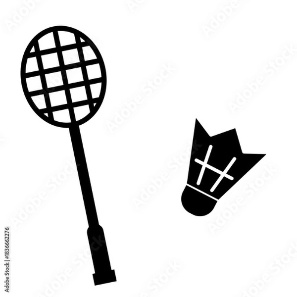 Obraz バドミントンのラケットとシャトルのシルエットイラスト