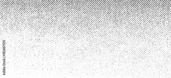 Obraz Diagonal halftone gradient texture with soft black grain on transparent background. Faded dot pattern with minimal contrast.