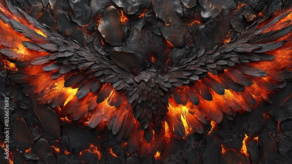 Obraz fire burning bird wings texture background, eagle, fly, flame