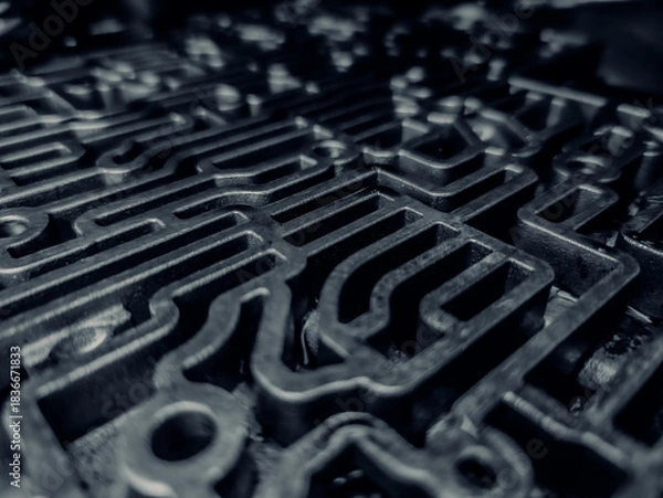 Fototapeta Close up hydroblock detail of automatic gearbox. Abstract background