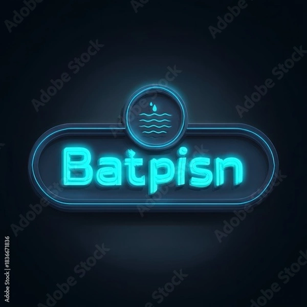 Fototapeta Glowing teal text "Batpisn" in a rounded rectangle with an icon. Dark background, 3D effect