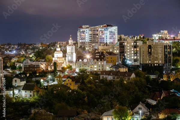 Fototapeta Voronezh skyline at night, aerial view
