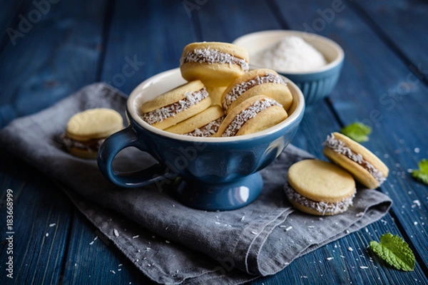 Fototapeta Ciasteczka Alfajor wypełnione karmelizowanym mlekiem i kokosem