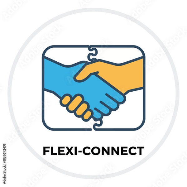 Fototapeta flexi-connect handshake deal two hands joining as puzzle pieces a collaborative teamwork for a flexible partnership concept of agreement.