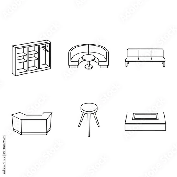 Fototapeta furniture arrangement outlining interior design elements showcasing modern layout for reception areas office spaces and lounge areas for corporate branding.