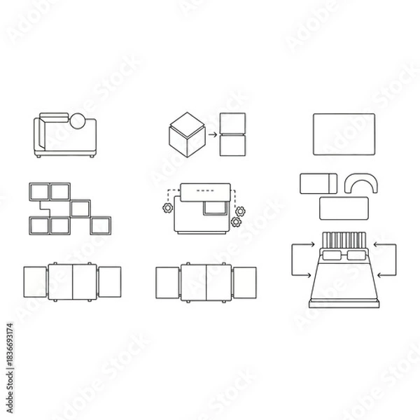 Fototapeta furniture layout plan showcasing interior design concepts for space planning room arrangement and architectural design ideas in a blueprint format