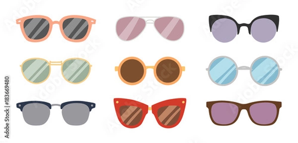 Obraz Modne okulary przeciwsłoneczne akcesoria okulary przeciwsłoneczne okulary plastikowa rama gogle nowoczesne okulary ilustracji wektorowych.