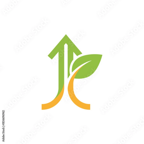 Fototapeta green arrow pointing upwards with a leaf symbolizing sustainable growth and environmental awareness ideal for eco-friendly business presentations.