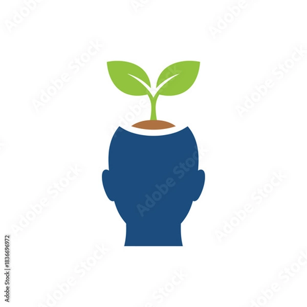 Fototapeta Growing mind with new ideas a human head with a sprout growing from it against white background symbolizing growth mindset education and potential.