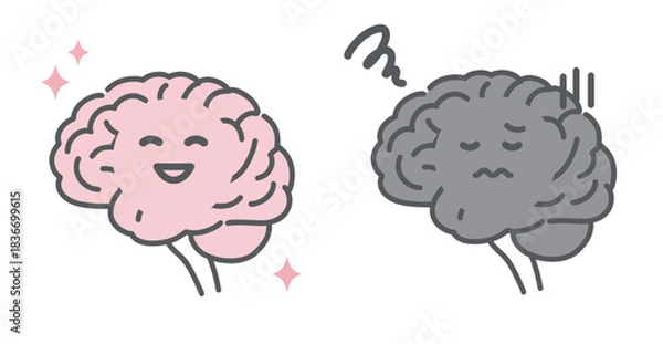 Obraz 健康な脳と不調な脳の比較イラスト（キャラクター・メンタルヘルス）