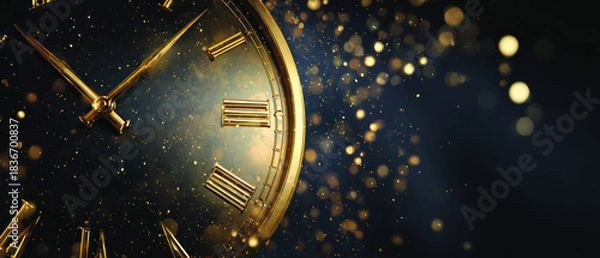Obraz Elegant golden clock striking midnight with glitter
