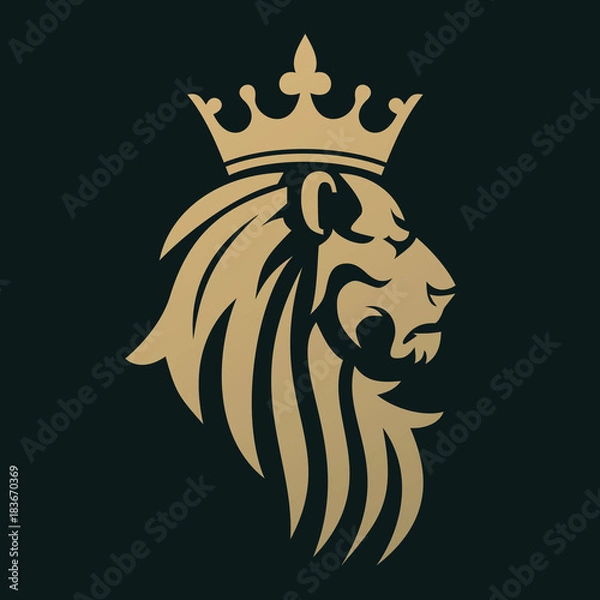 Fototapeta A golden lion with a crown