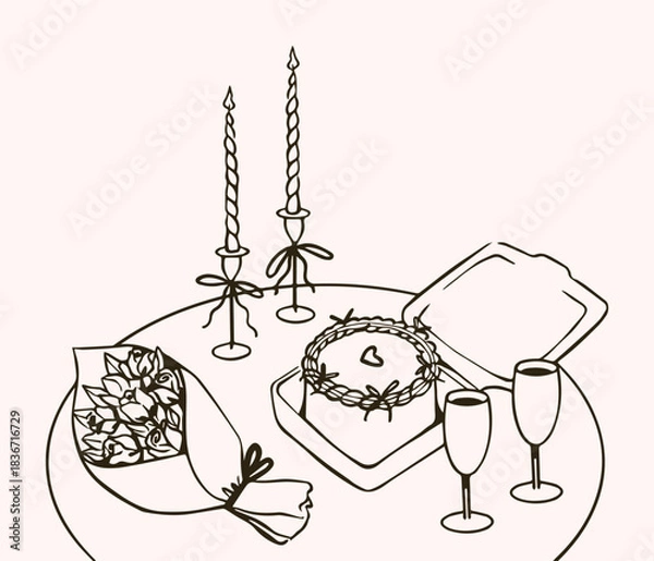 Obraz Save the date in La dolce vita sketch style. Romantic dinner.