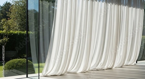Obraz Elegant translucent curtains enhance modern minimalist interior ambience