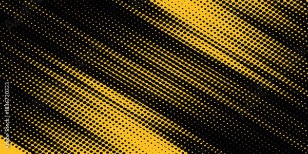 Fototapeta Yellow and black backdrop with dot halftone pattern element. Abstract brush grunge background. retro comic concept for your graphic design, banner or poster See Less