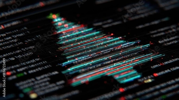 Obraz Digital Christmas Tree Design with Colorful Data Lights Effect