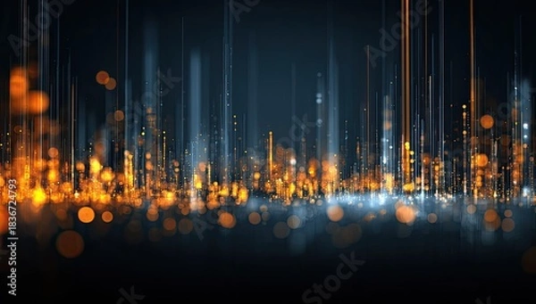 Fototapeta Abstract digital light particles ascend against a dark, deep blue background