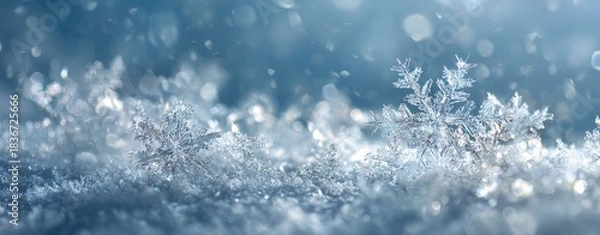 Obraz Close-up of intricate ice crystals sparkling in soft blue winter light