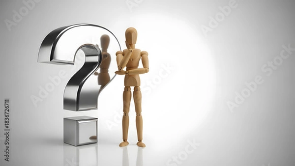 Obraz 疑問符の横で考え事をするデッサン人形