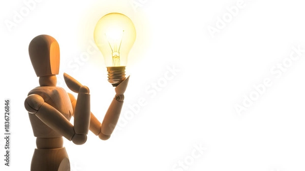 Obraz 電球を持ってアイデアを閃くデッサン人形
