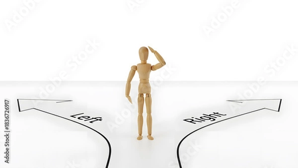 Fototapeta 分かれ道で進む方向を選択するデッサン人形